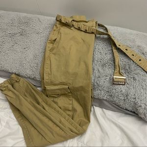 Belted High Waist Cargo Pants